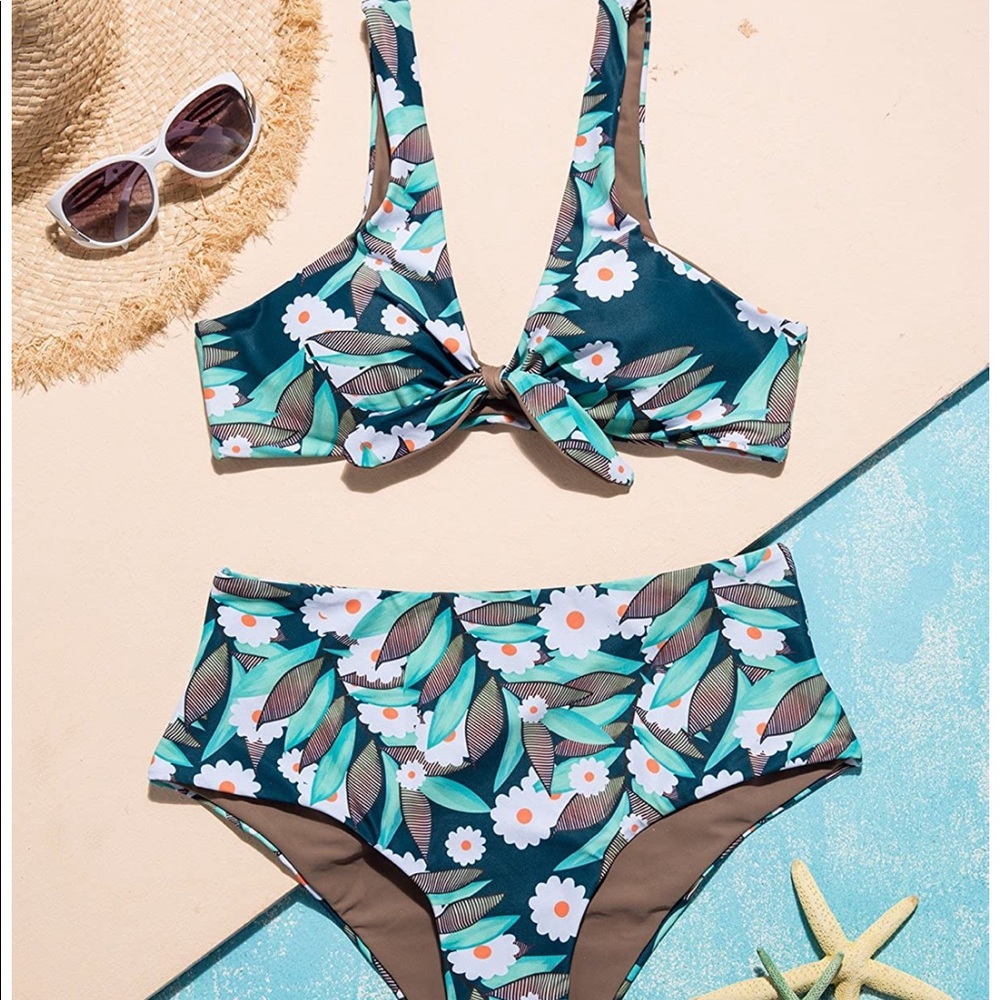 Flower high waist bikini